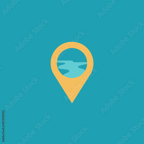 Location Pin Icon with Water and Sky Inside.