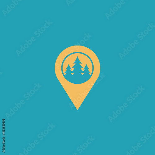 Location Pin with Pine Trees Icon.