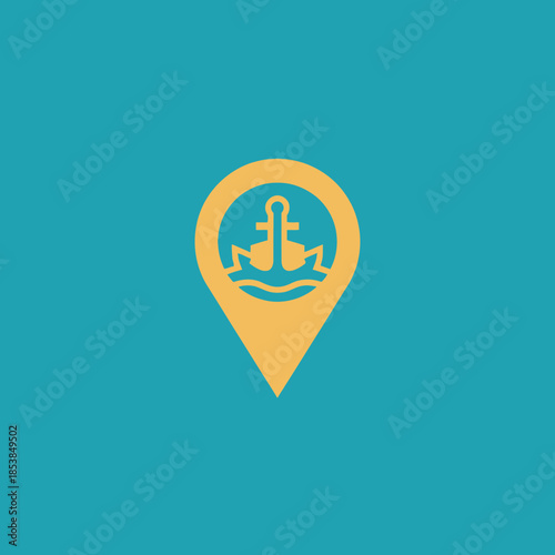 Anchor location pin icon for maritime navigation and travel.