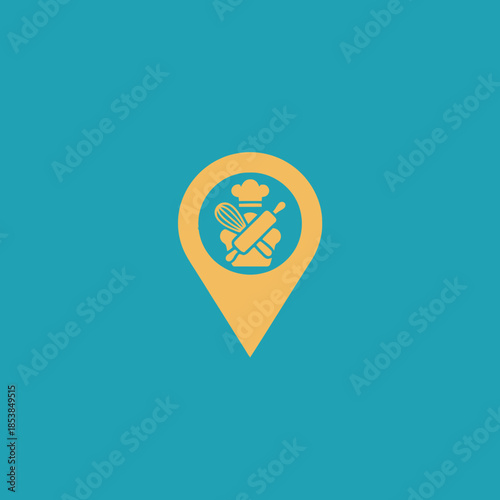 Baking Location Pin Icon Chef Hat Whisk Rolling Pin.