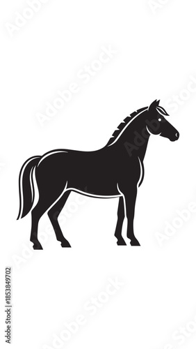 Elegant black horse silhouette standing poised and calm in profile.