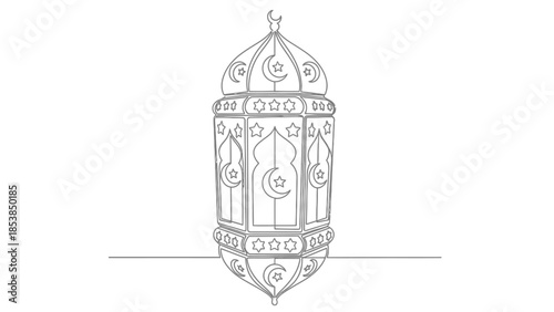 Islamic Lantern Outline Drawing, Ramadan Kareem Decorative Element