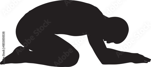 Yoga Child’s Pose Silhouette Kneeling in Prayer on White Background