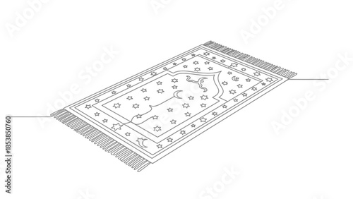 Islamic Prayer Rug, Ramadan Carpet, Continuous Line Drawing, Muslim Prayer Mat