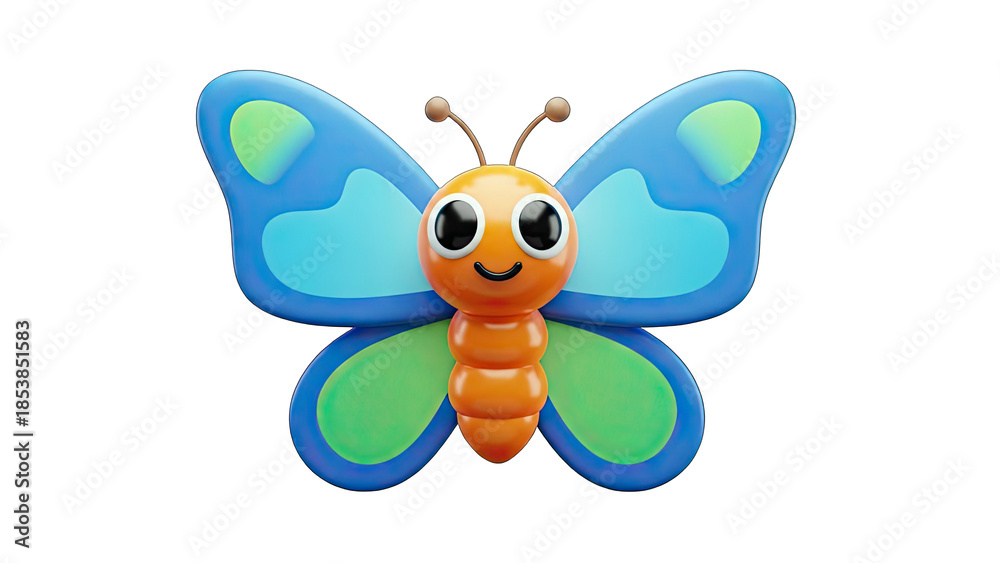 Fototapeta premium 3D Cartoon Butterfly on White Background
