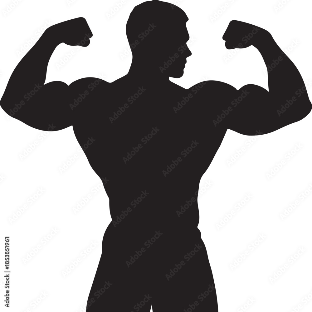 Fototapeta premium Muscular bodybuilder flexing biceps silhouette isolated on white background vector