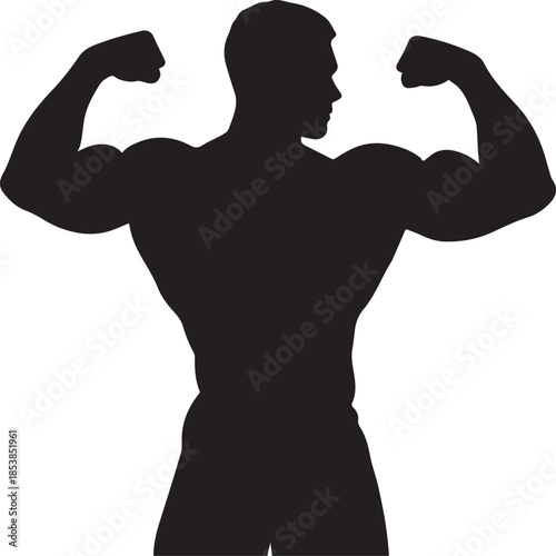 Muscular bodybuilder flexing biceps silhouette isolated on white background vector