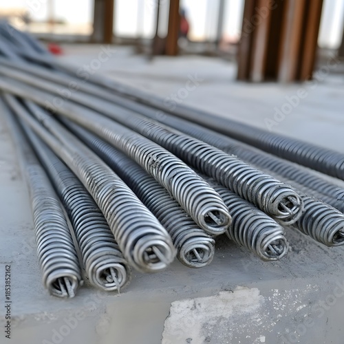 Steel Rods at Construction Site Closeup.