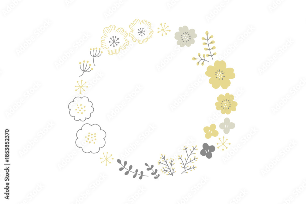 Fototapeta premium Vector illustration of a simple Scandinavian-style botanical frame in yellow and gray