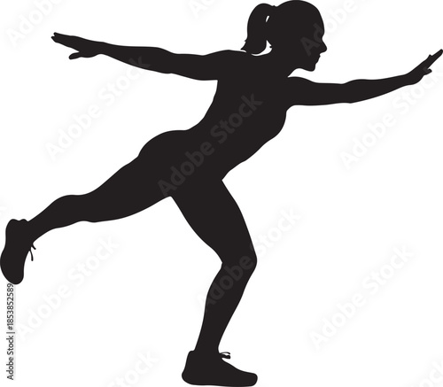 Fit woman balancing in exercise pose silhouette isolated on white vector illustration