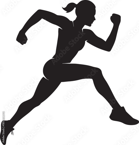 Running woman silhouette. Female athlete sprinting vector illustration.
