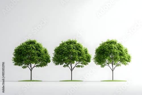 Three green trees on white background.