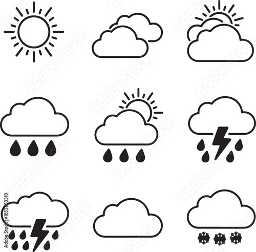 Weather Forecast Symbols. Outline Icons for App Web UI UX Design