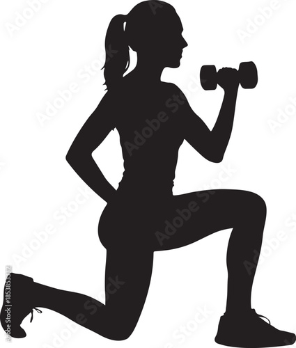 Silhouette of a Fit Woman Performing Weighted Lunges with Dumbbell for Strength Training