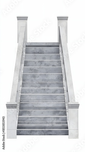 White staircase with gray steps isolated.