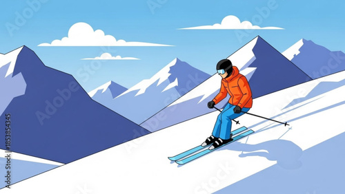 Skier descending a snowy mountain slope active winter sport illustration perfect for travel and outdoor adventure themes