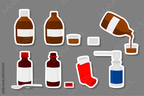 Big colored set different types of sprayers in vial