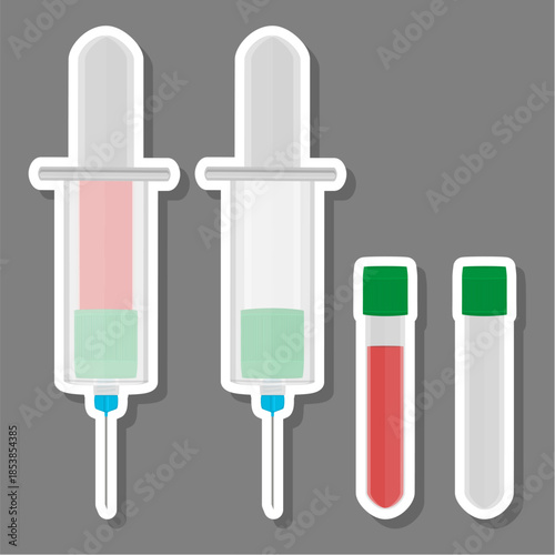 Big colored set different types of syringes, needles for hospital