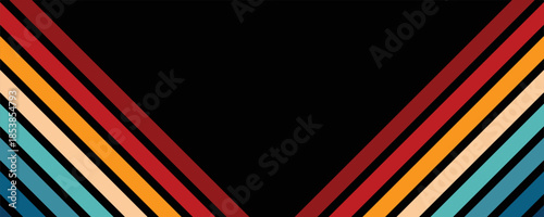 Retro colors line background abstract. Vintage 70s ribbon stripe colorful rainbow. Vector illustration. 1970s color wallpaper with some copy space