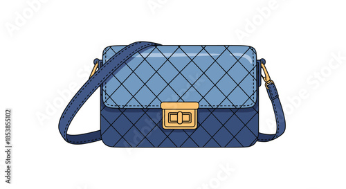 Elegant blue quilted leather crossbody bag with a gold metal clasp and adjustable strap for modern fashion themes.