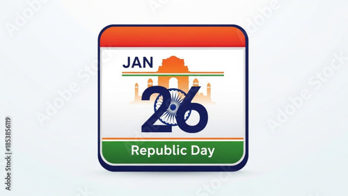January 26th Republic Day calendar icon featuring India Gate and Ashoka Chakra a patriotic design for national holidays and events