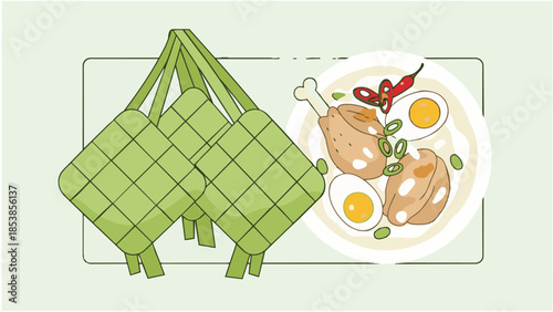 Ketupat and Hari Raya Festive Food Seamless Pattern