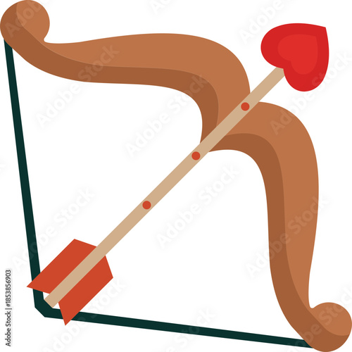 Bow and Arrow Icon Flat Style – Valentine’s Day Love, Romantic Cupid, Heart Symbol