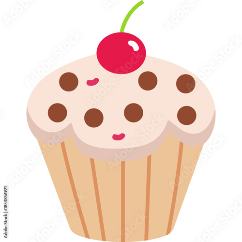 Cupcake Icon Flat Style – Valentine’s Day Love, Romantic Dessert, Sweet Treat Symbol