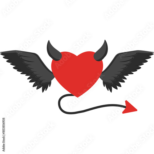 Devil Heart Icon Flat Style – Valentine’s Day Love, Romantic Mischief, Playful Heart Symbol