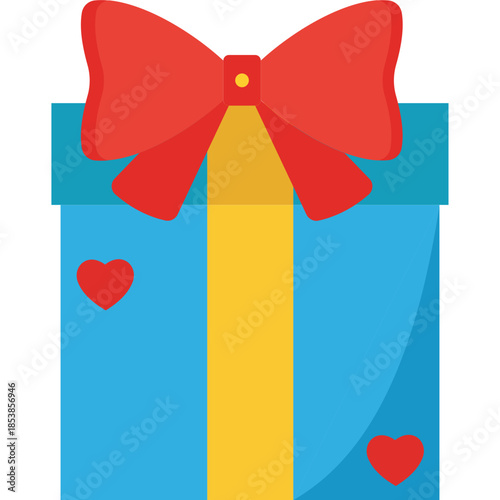 Gift Box Icon Flat Style – Valentine’s Day Love, Romantic Present, Surprise Gift Symbol