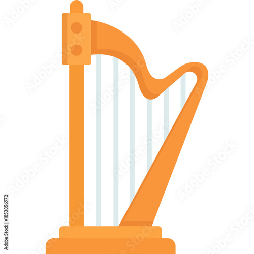 Harp Icon Flat Style – Valentine’s Day Romance, Love Music, Elegant Instrument Symbol