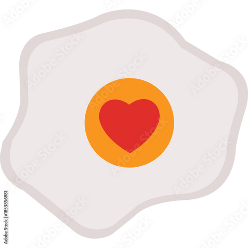 Heart Shaped Fried Eggs Icon Flat Style – Valentine’s Day Love Breakfast, Cute Romantic Food Symbol