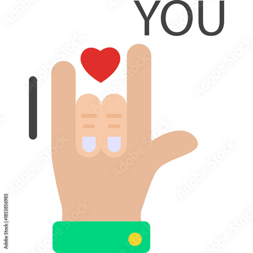 I Love You Sign Icon Flat Style – Valentine’s Day Romance, Hand Gesture, Love Expression Symbol