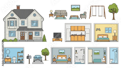 Modern house interior design with furniture and rooms