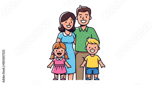 Happy cartoon family standing together smiling