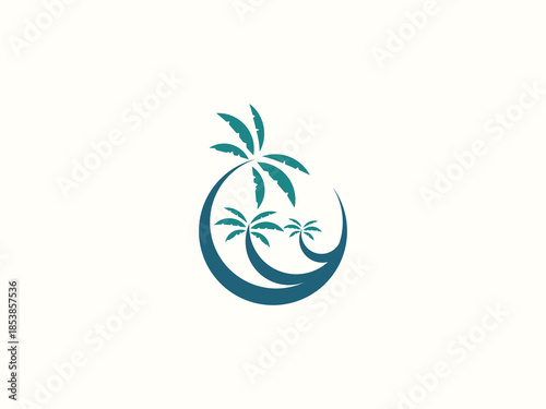 Palm tree and sunset, beach logo design vector template