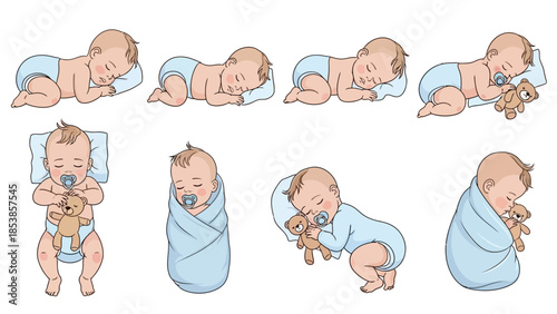 Adorable baby illustrations in various sleeping and resting poses