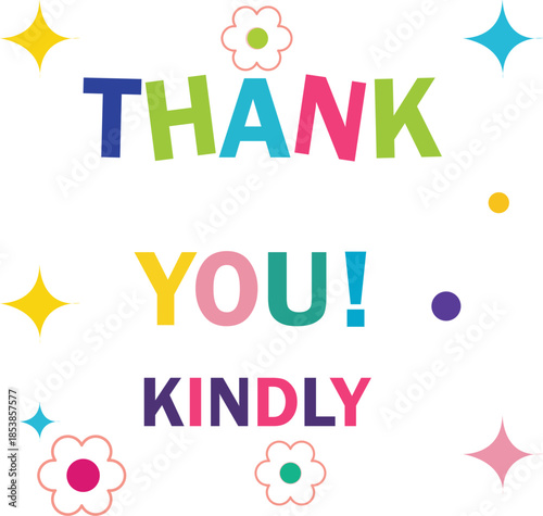 Colorful thank you message with flowers and stars