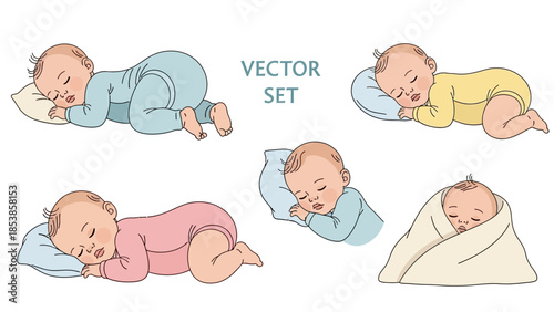 Adorable baby illustrations in various sleeping positions