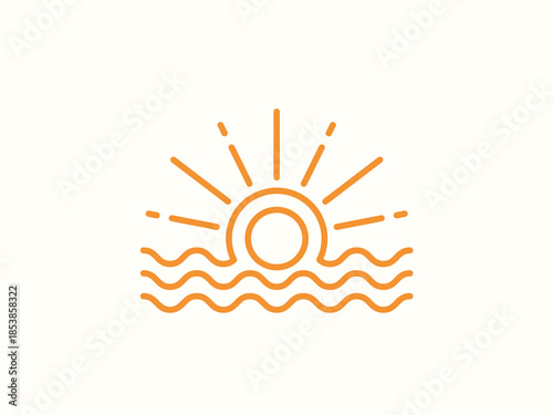 Palm tree and sunset, beach logo design vector template