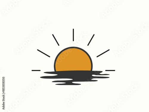Palm tree and sunset, beach logo design vector template