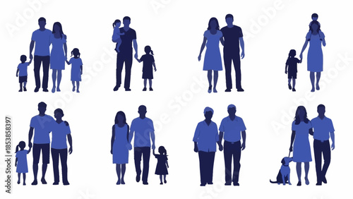 Diverse family silhouettes showing different generations and relationships