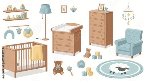 A nursery room with a crib, dresser, and various baby essentials