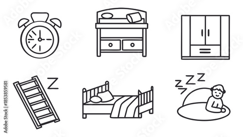 Sleep and rest icons with bedroom elements