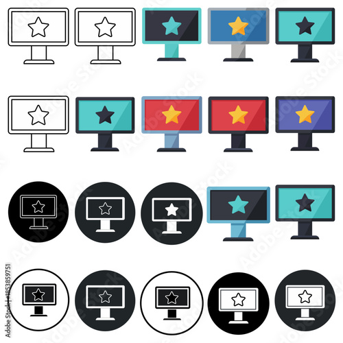 Digital Displays with Stars A collection of various digital display icons with a star symbol, conveying a sense of recognition, rating, or digital excellence.