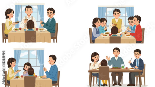 A happy family enjoying a meal together at the dinner table