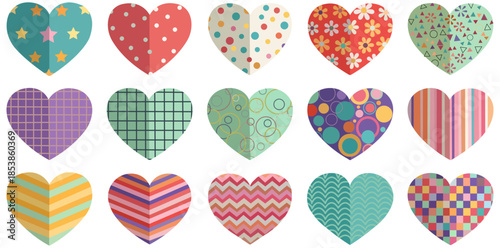 Love in Texture A vibrant collection of heart shapes, each adorned with a unique pattern and texture, radiates warmth and affection, perfect for conveying messages of love and affection.
