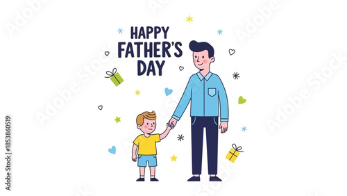 A cartoon illustration of a father and son celebrating Father's Day