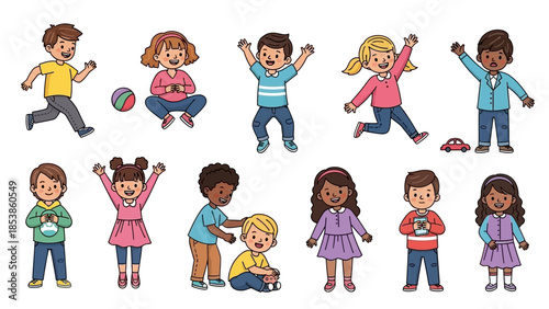 A diverse group of happy children playing and having fun together