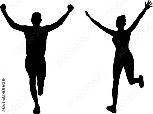Silhouette of people running and rejoicing, vector